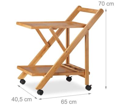 China Sustainable Bamboo Kitchen Cart, Foldable Serving Cart With Bottle Holder, Kitchen Storage Rack for sale