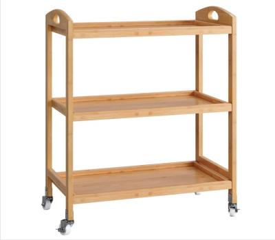 China Sustainable Bamboo Kitchen Cart Storage Trolley 3 Tier Serving Cart Tea Cart On Wheel for sale