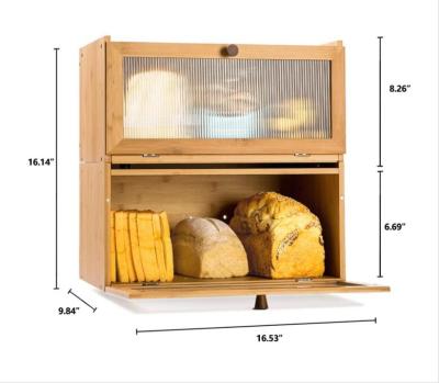 China Sustainable Bamboo Bread Box For Kitchen Countertop 2 Layer Bread Storage Box for sale