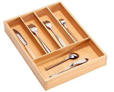 China Sustainable Bamboo Cutlery Tray Kitchen Utensils Drawer Organizer Dividers With 5 Compartment for sale