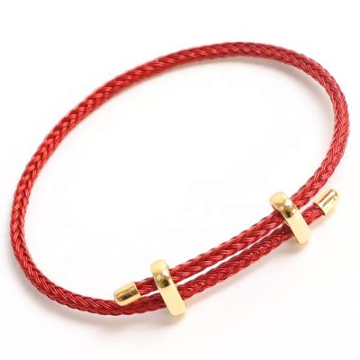 China Trendy Colorful Adjustable Cuff Women Red Woven Cable Wire Rope Cable Bangle Stainless Steel Twist Bracelet for sale