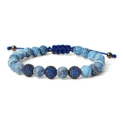 China Fashion 8mm Weathered Natural Volcanic Blue Sand Agate Bracelet Stone Fashion Casual/Sporty Natural Round Beaded Diamond Bracelet for sale