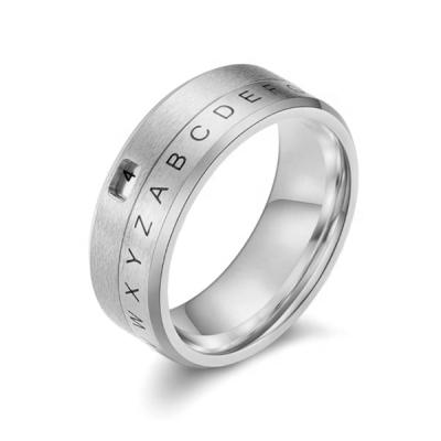 China Stainless Steel TRENDY Letter Rotating Ring For Men Spinner Digital Alphabet Male Jewelry Black Numeral Ring for sale