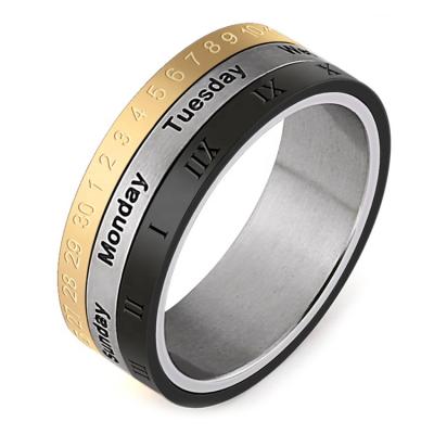 China High Quality 3 FASHIONABLE Ring Black Gold Silver Black Rotatable Round Mixed Color Ring For Men, Custom Men's Ring for sale