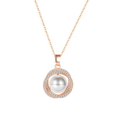 China Rare FASHIONABLE Beauty CZ Mirco Pave Pearl Necklace Circle Link Chain With Glass Bead Pendant Necklace For Lady for sale