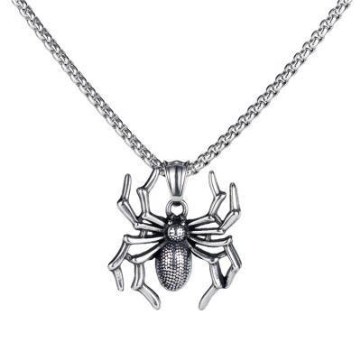 China Punk 2021 Retro Cool Stainless Steel Punk Pendant Men's Classic Jewelry Necklace Spider Silver Animal Necklaces for sale