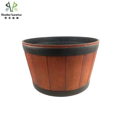 China Factory Price Garden Balcony CLASSIC Decorative Round Effect Round Bowl Whiskey Barrel Plastic Wooden Planter for sale