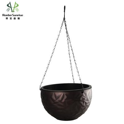 China Eco-friendly Ronbo Sunrise 10 Inch Coffee Diamond Section Fern Ivy Vine Plastic Plant Basket Plower Hanging Pots for sale