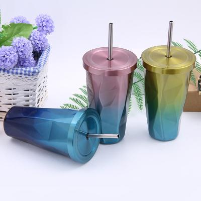 China Modern Fashionable Stainless Steel Straw Cups With Lids And Appearance 500Ml Viable Straws for sale