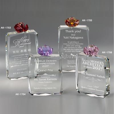 China High Quality Europe K9 Crystal Memorial Plaque Awards With Rose Flower for sale