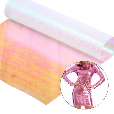 China Shiny Pink Sparkle Fabric Metallic Translucent Iridescent Shiny Illusion Fabric 100 Polyester For Party Dresses Stage Costumes for sale