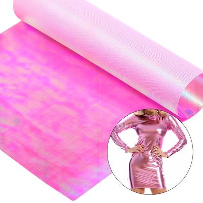 China Beautiful Shiny Pink Metallic Sparkle Fabric 100 Polyester Iridescent Shiny Illusion Fabric For Evening Dresses Stage Costumes for sale