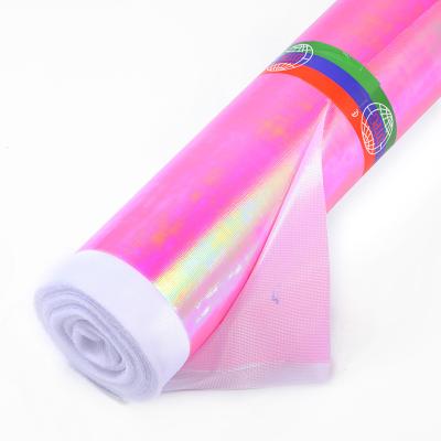 China Beautiful Shiny Pink Metallic Sparkle Fabric 100 Polyester Iridescent Shiny Illusion Fabric For Evening Dresses Stage Costumes for sale