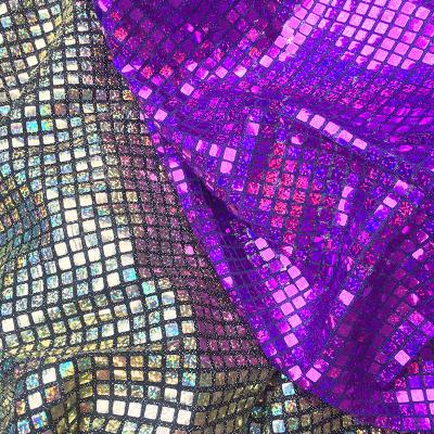 China 100% Polyester Metallic Round Rainbow Fabric Sequins Laser Square Reflective Fabric For Dress Wedding Party Dress for sale