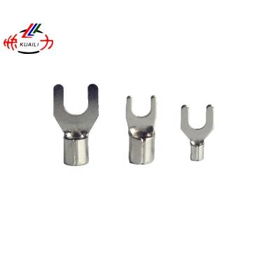 China Copper KUAILI Non-insulated A.W.G. STUD 8-4 Spade Terminal CLASS #8 #10 1/4 5/16 Spade Terminal 1/2 SNB Non-Insulated for sale