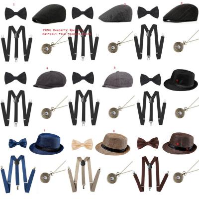 China Gatsby Bandit Costume Accessories 1920s 20s Full Outfit Men's Set Ecoparty Panama Hat Suspenders for sale