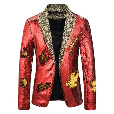 China Men's Nightclub Stage Singers Blazer Glitter Flower Lapel 2 Color Conversion Blazer Formal Men's New Suit Jacket Casual Men's Blazer for sale