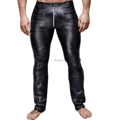 China Pencil Pants Mens Skinny Shiny Black Wetlook PU Leather Pants For Male Trousers Stage Club Wear Biker Pants Gay Wear for sale