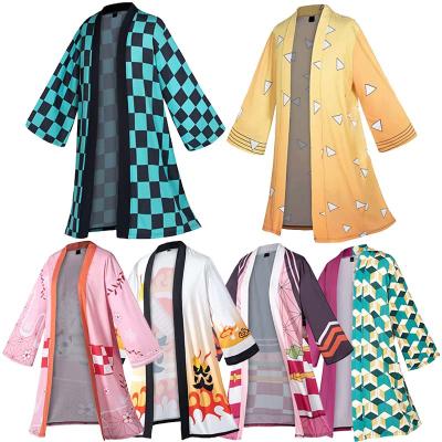 China Polyester Demon Slayer Kimetsu No Yaiba Kimono Haori Costume Halloween Kid Adult Anime Kamado Nezuko Cosplay Costume Cloak Cape for sale