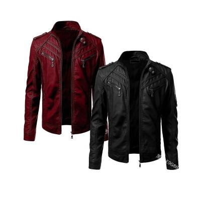 China Plus Size Viable Mens Leather Trim Jackets Stand Collar Motorcycle PU Jacket Leather Casual Bomber Coat for sale