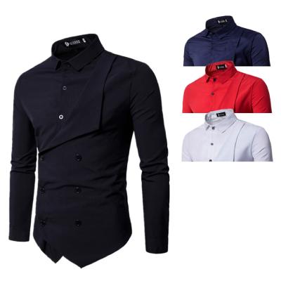 China Viable Style Wholesale Cross Yard New Arrival Men's Long Sleeve Lapel Collar Button Up Solid Color Casual Shirt for sale