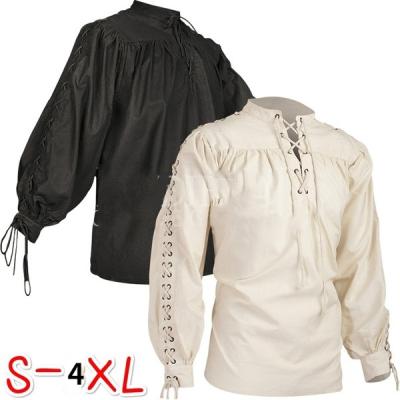 China High Quality Viable Fashion Mens Long Sleeve Bandage Men's Gothic Warrior Shirt Medieval Renaissance Shirt for sale