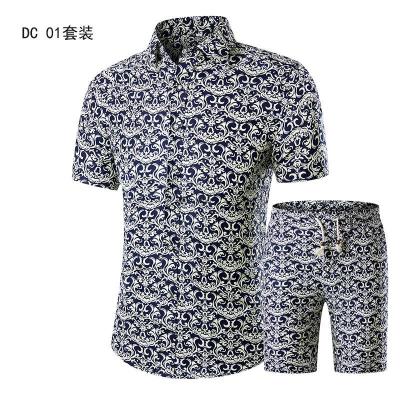 China New Style QUICK DRY Men's Summer Dress Short Sleeve Printed Shirts Shorts Fashion Beach Wear Large Size Male Casual Clothes 2 Pieces for sale