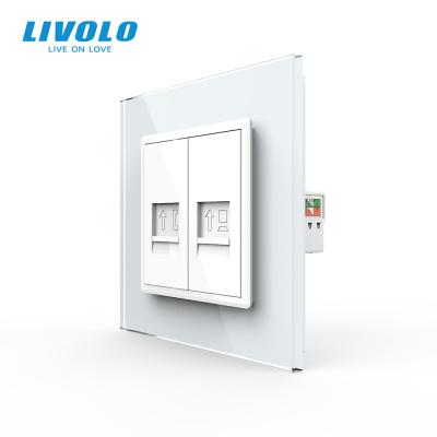 China Manufacture Livolo Crystal Glass Panel 2 Strips Wall Home / General Purpose Telephone and COM Socket Outlet Without Socket Adapter for sale