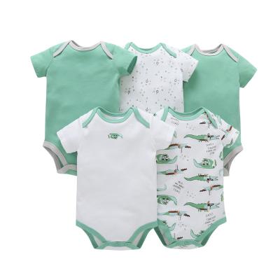 China Breathable Material Cartoon Newborn Short Sleeved Triangle Baby Romper Summer Baby Rise Five-Piece Set Rompers Baby for sale