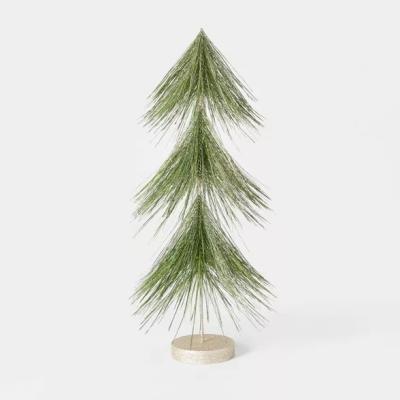 China Unlit Christmas Decor 18in Tinsel Artificial Christmas Tree Decorative Figurine Green Decoration with Gold for sale