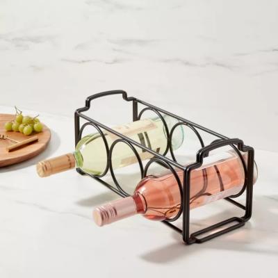 China Sustainable Morden Table Top Holds 3 Bottles Metal Wine Display Rack Black Simple Metal Wine Racks for sale