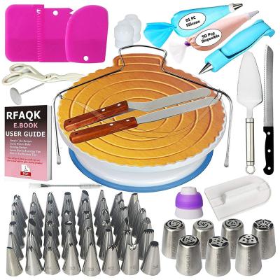 China 124 PCS Cake Turntable Workable Set with Cake Decorating Icing Piping Nozzles Set Cake Decorating Consumables Bundle for sale