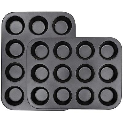 China Sustainable Hot Set Non-Stick Carbon Steel Mini 12 Cup Round Muffin Cake Baking Tray Pan For Oven Muffin Pan Cake Baking Pan Bake Tray for sale