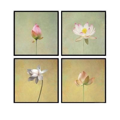 China Realistic Printed Chinese Lotus Flower Painting Framed Wall Decor Canvas Art for sale