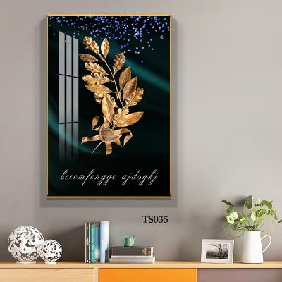 China Modern Art Porcelain Painting Aluminum Alloy Framed Crystal Print Wall Art Decor Painting Golden Leaves Giclee for sale