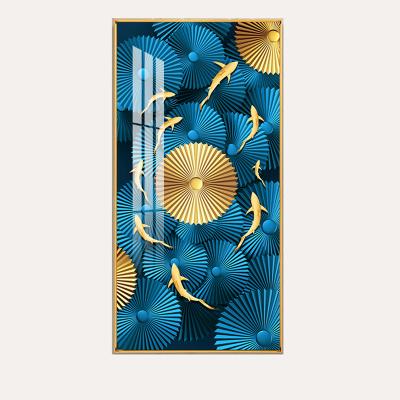 China Modern Decoration Home Art Fish Print Painting Aluminum Alloy Framed Crystal Porcelain Painting for sale