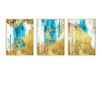 China Modern Gold Aluminum Alloy Framed Art Painting Hotel Wall Painting Abstract Art Prints Crystal Porcelain Painting for sale