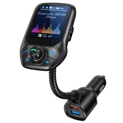 China Smart Auto QC3.0 FM Tuning 1.8 Inch TFT Color Screen Car Charger 5 EQ Modes Wireless QC 3.0 Dual Port Faster Car Charger 4X for sale