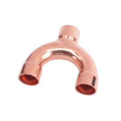 China Hailiang Shape Tee Copper Fittings Home Air Conditioner Refrigeration Reducing Y Type 180 Degree Elbow Pipe Copper Y Fitting for sale