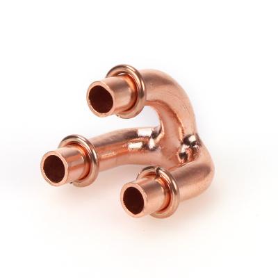 China Hailiang Copper Tube Fittings Three Way Air Conditioner Claw Copper Tri Refrigeration Home Clamp 3 Way Tee Fittings for sale