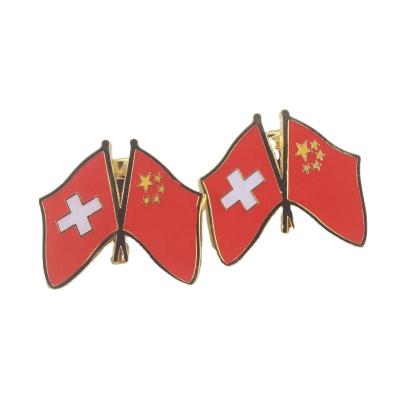 China Custom Lapel Pin Manufacturers China Switzerland Country Crossed Flag Lapel Pins for sale