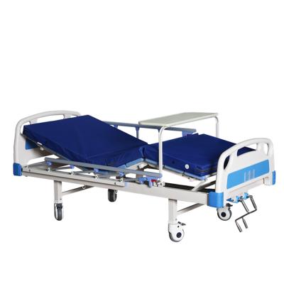 China Hospital Clinic ISO13485 Foldable Medical Bed For Hospital 2 Cranks Manual Hospital Bed With ABS Flip Up Table For Sale for sale