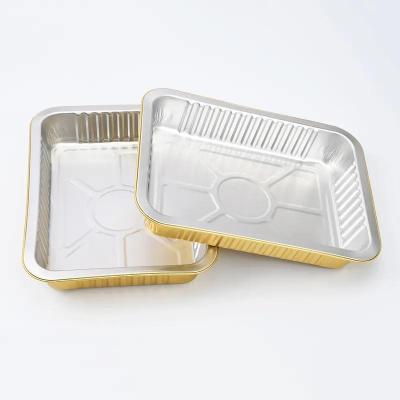 China Wall Recyclable Soft Rectangle Big Size Aluminum Foil Container With Lid Eco Foil Food Takeout Tray for sale