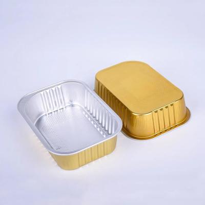 China Wholesale Recyclable Large Golden Food Tray Box Kitchen Aluminum Foil Tray Container for sale