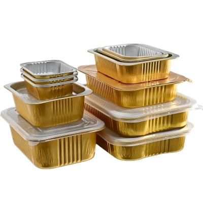 China Wholesale Recyclable Aluminum Rectangle Aluminum Foil Food Bowl Disposable Aluminum Tray With Lid Tray Tin Aluminum Foil Tray Cooking for sale