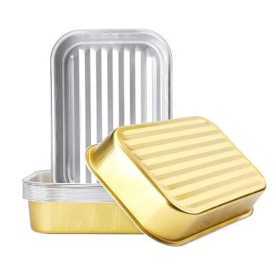 China Eco-friendly Food Grade Oven Safe Thicken Square Large Size Golden Containers Roasting Tin Pans Disposable Aluminum Foil 3500ml Food Baking Tray for sale