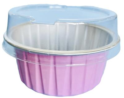 China Food Grade Disposable Colorful Baking Tools Eco-Friendly Round Small Aluminum Foil 125Ml Muffin Cake Baking Cups With Plastic Lid for sale