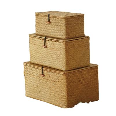 China Freshness Preservation Plant Plankton Woven Basket Bamboo Rattan Storage Basket Snack Basket Desktop Storage Box With Lid Tea Packing Gift Box for sale