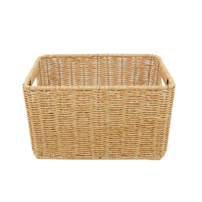 China Huangtu Viable Desktop Storage Box Faux Rattan Bathroom Organizer Basket Kitchen Spice Bottle Sundries Storage for sale