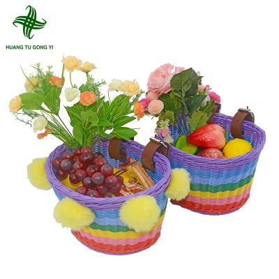 China Huangtu New Design Durable Toy Handmade Front Basket Bike Basket With Real Rattan Woven Belt for sale